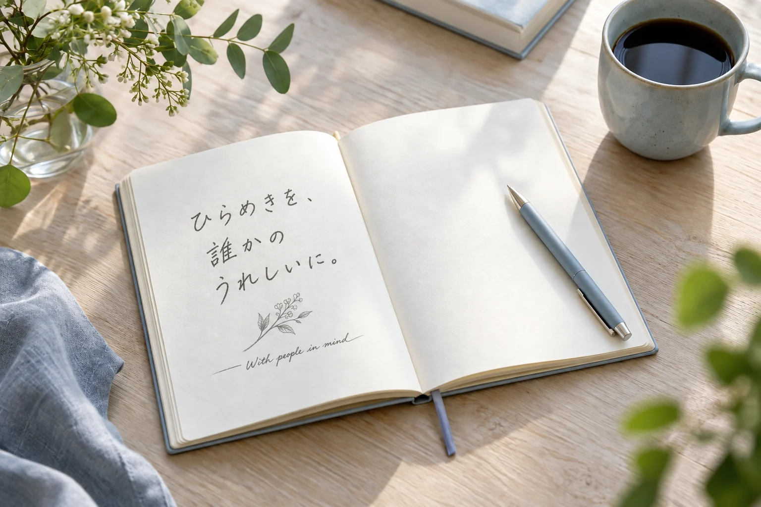 ひらめきを、誰かのうれしいに。と書かれたノート